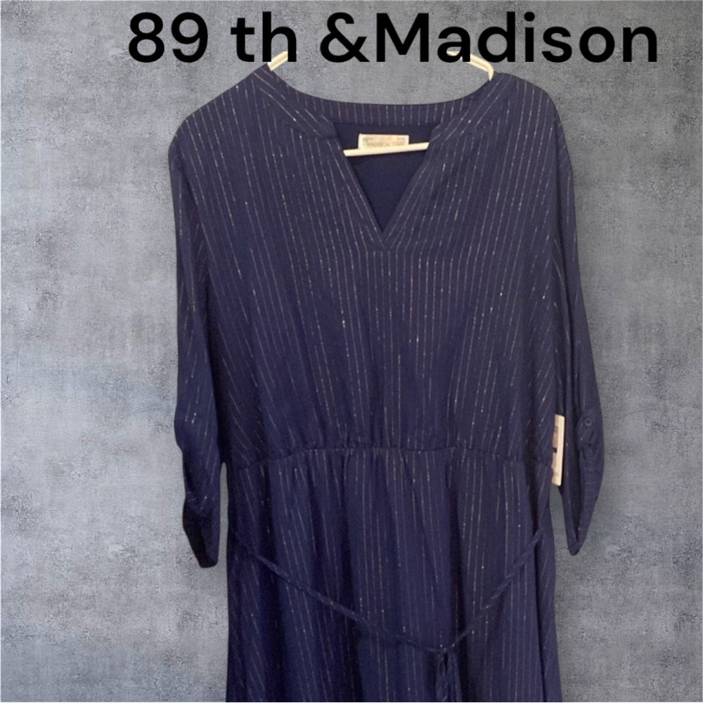 Striking 89th & Madison Navy Maxi  Dress with Gold Accents
